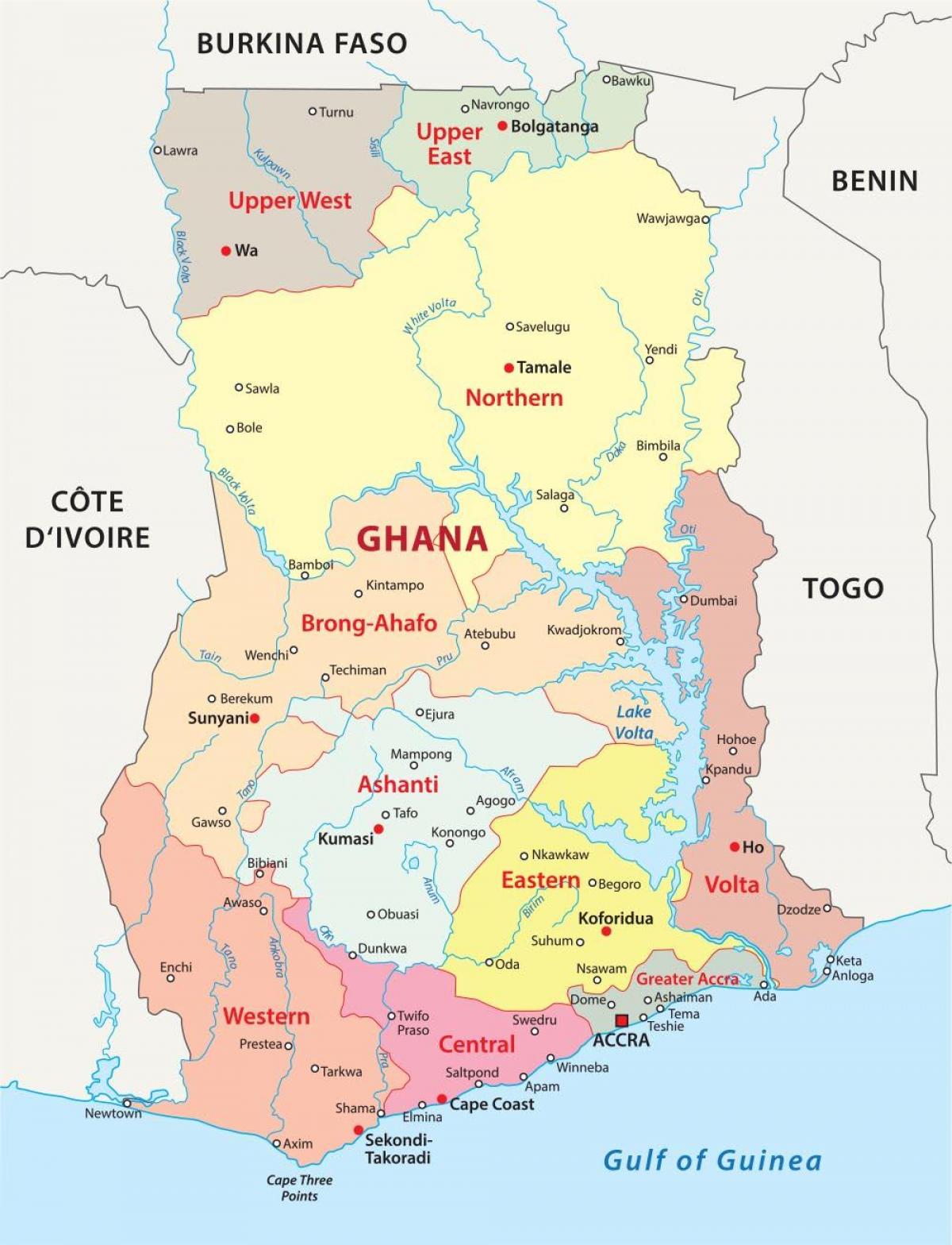 Distrito Mapa Ng Ghana Mapa Ng Ghana Pagpapakita Ng Mga Distrito Western Africa Africa