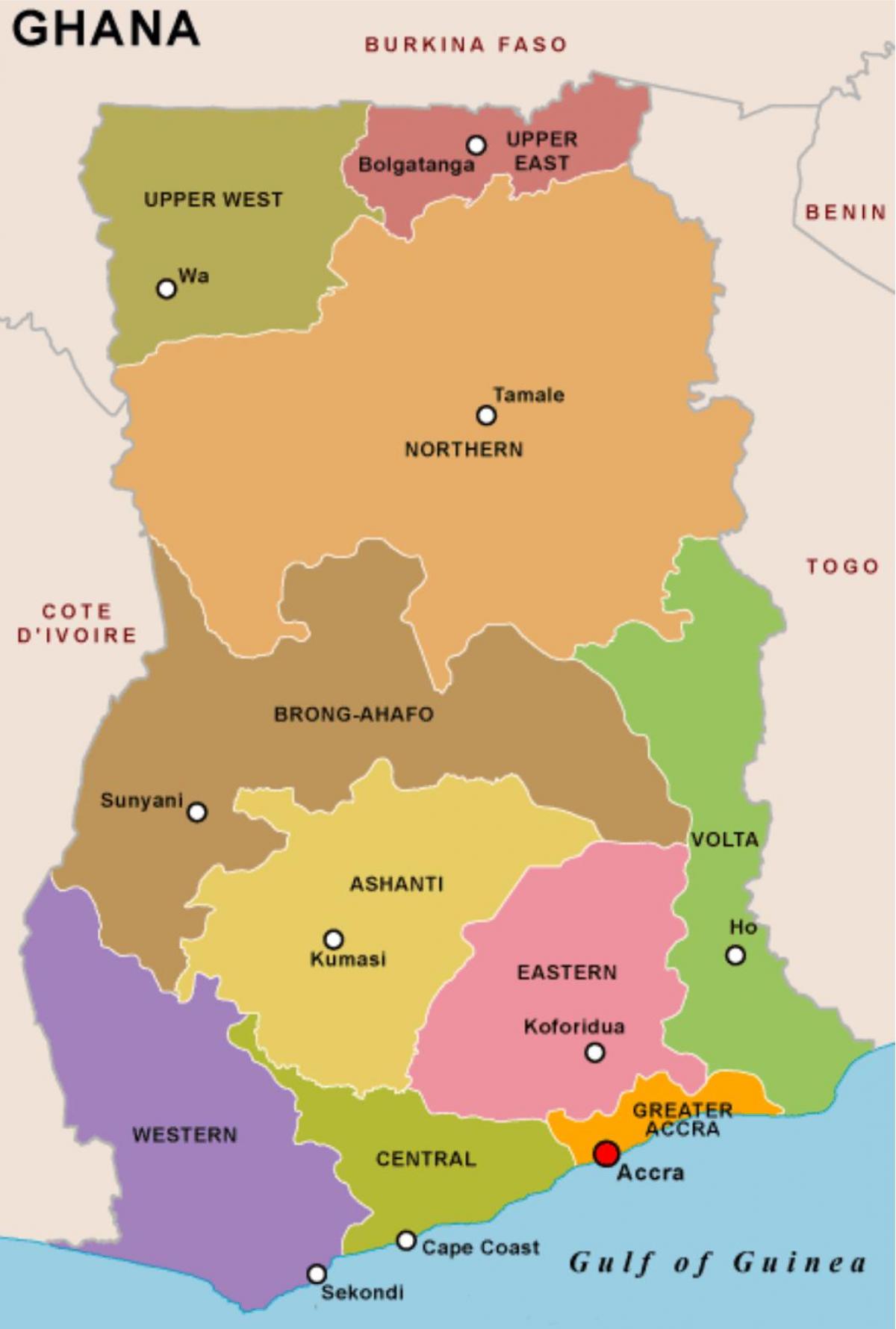 ghana mapa at mga rehiyon